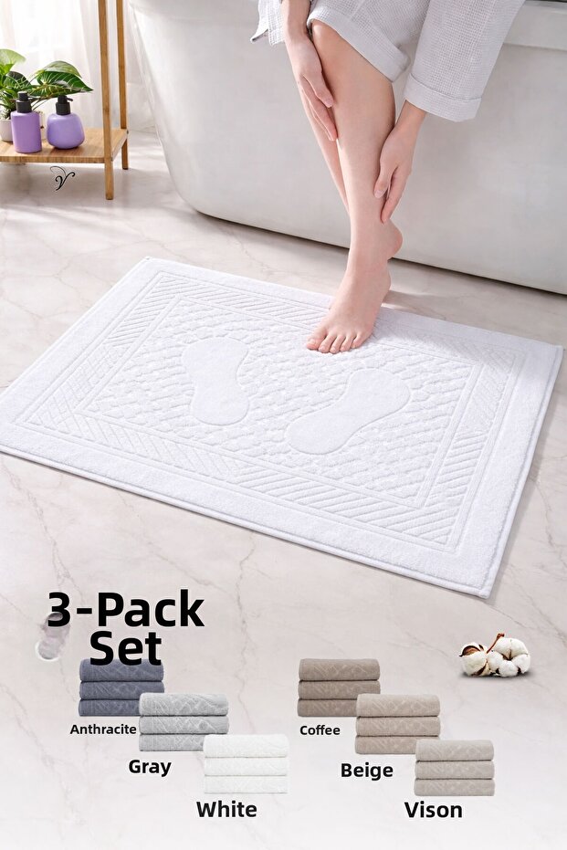 Cotton Foot Towel | 3-Pack | Towel Mat Set | Bath Mat | Hotel Series | 50X70 cm