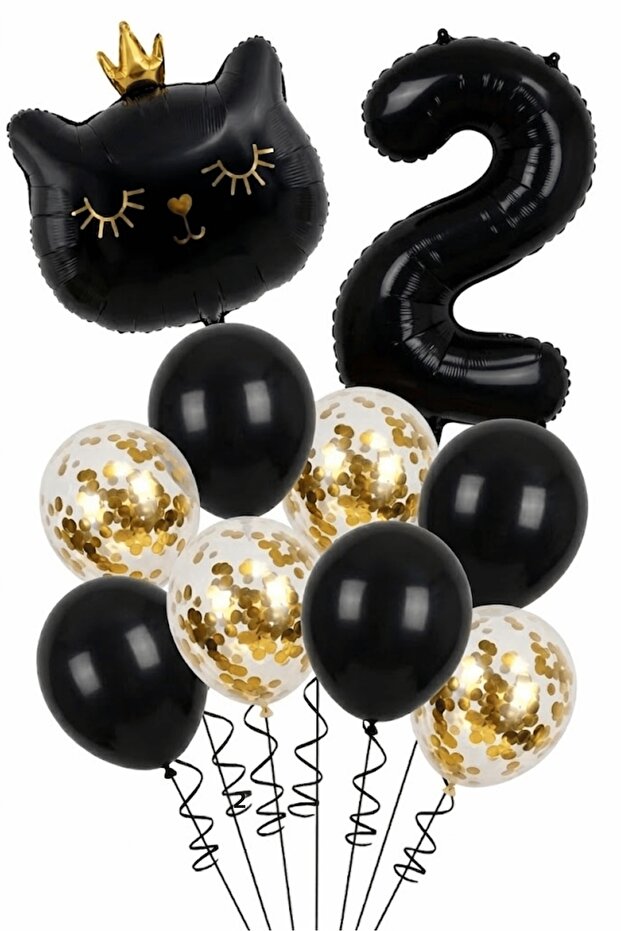 2 Year Old Black Cat Themed Birthday Balloon Set 11 Piece Party Decoration Set