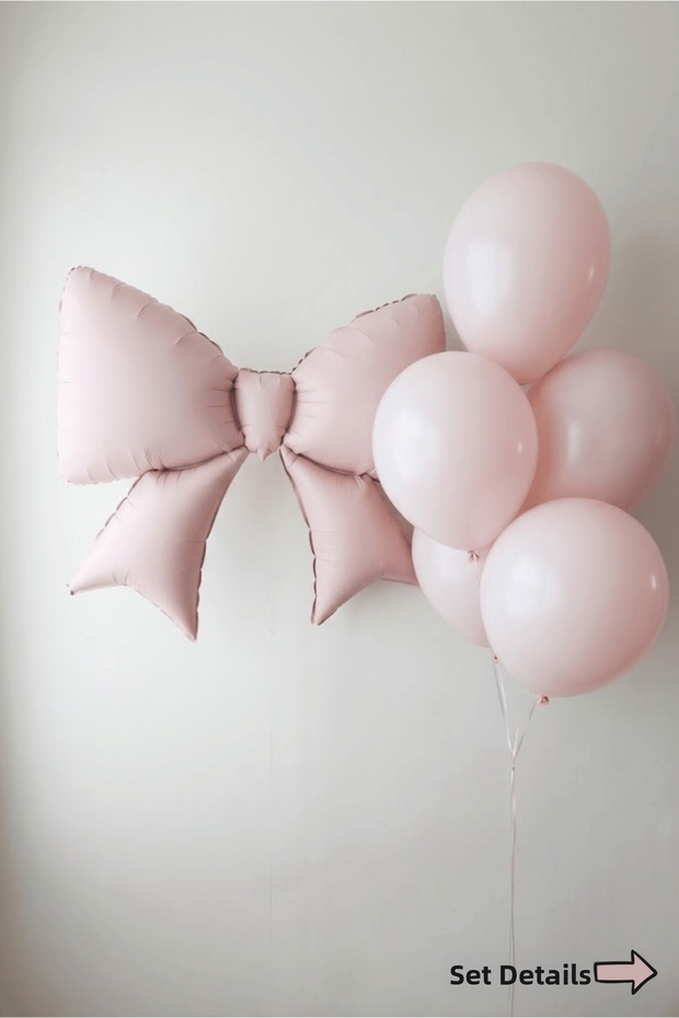 Retro Pink Ribbon Foil 6 Piece Macaron Pink Birthday Party Balloon Set