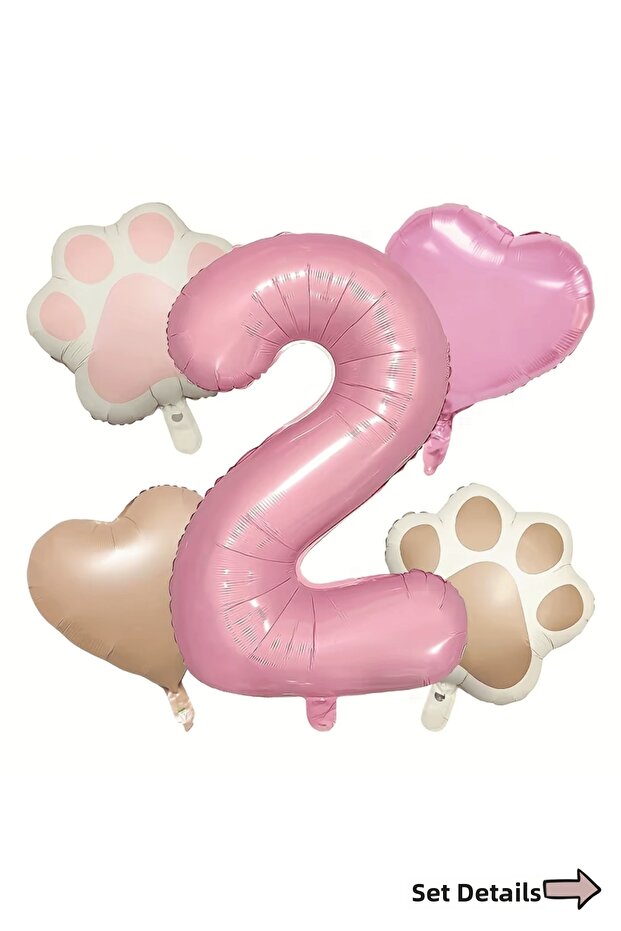 2 Year Old Birthday Party Decoration Set Number Heart and Paw Foil Balloon