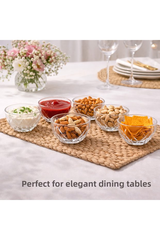 Ricci 6-Piece Glass Bowl Set 135 ml Mini Serving Bowl Snack Sauce Dessert Presentation Bowl