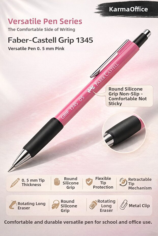 Faber-Castell 1345 Versatil Pen 0.5 mm Pink |   Ergonomic Round Mechanical Pencil