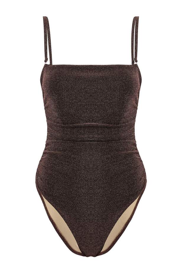 Kahverengi Simli Straplez Drapeli High Leg Brazilian Mayo TBESS23MA00406 - 4