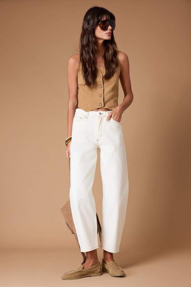 Beyaz Yüksek Bel Barrel %100 Pamuk Non-Stretch Jeans TWOSS23JE00295 - 2