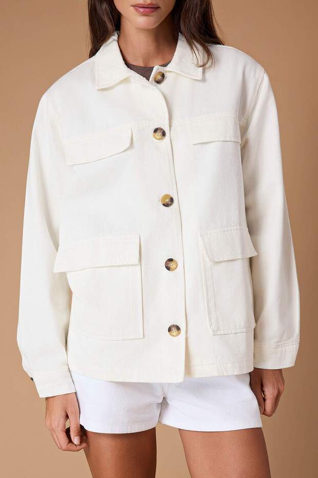 Ekru Cep Detaylı Oversize Denim Ceket TWOSS26CE00030 - 3