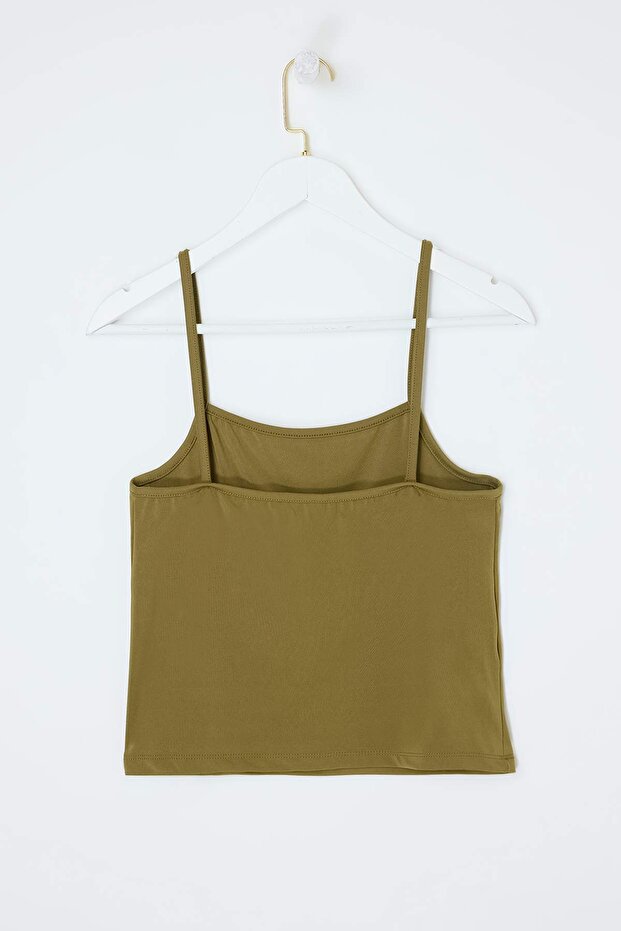 Beyaz-Yeşil 2'li Paket Askılı Crop Fitted Esnek Örme Atlet TBBSS26CV00002 - 9