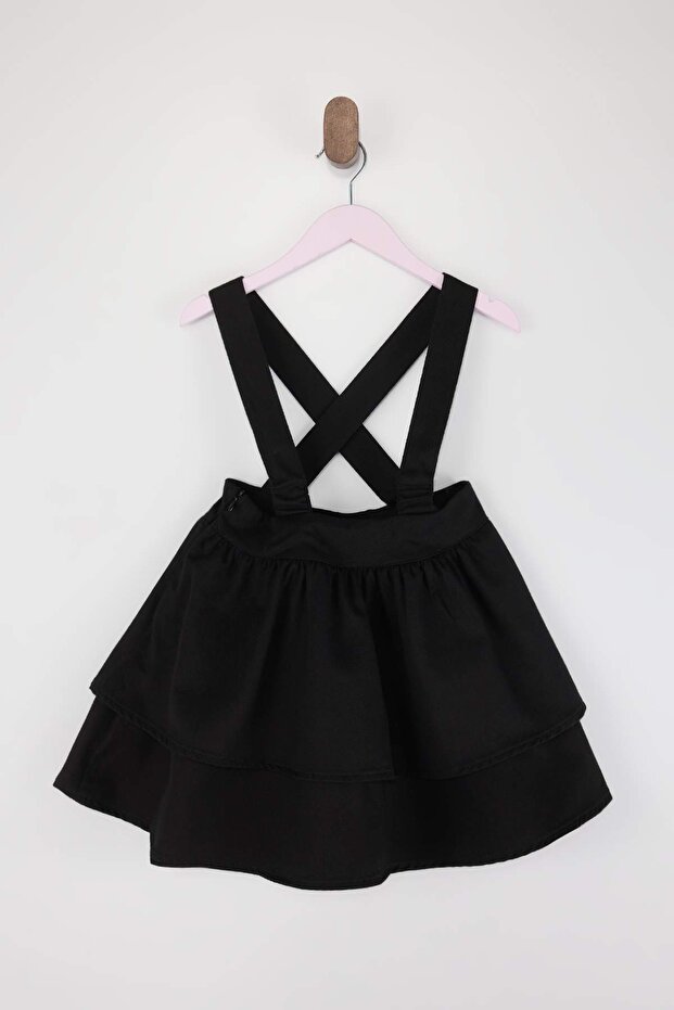 Siyah Kız Çocuk Kısa / Mini Düz Dokuma Elbise TKDSS26EL00024 - 5