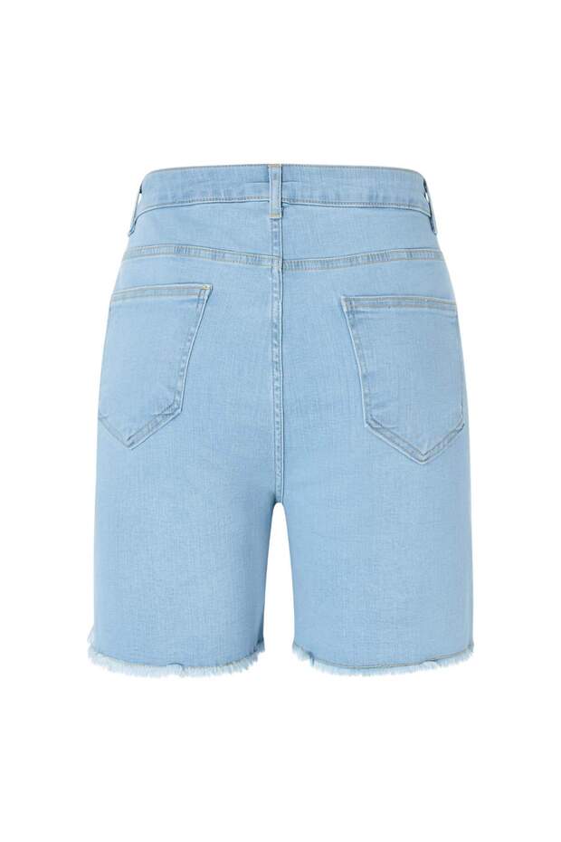 Buz Mavisi Yüksek Bel Esnek Skinny Denim Şort & Bermuda TBBSS22AP0008 - 3