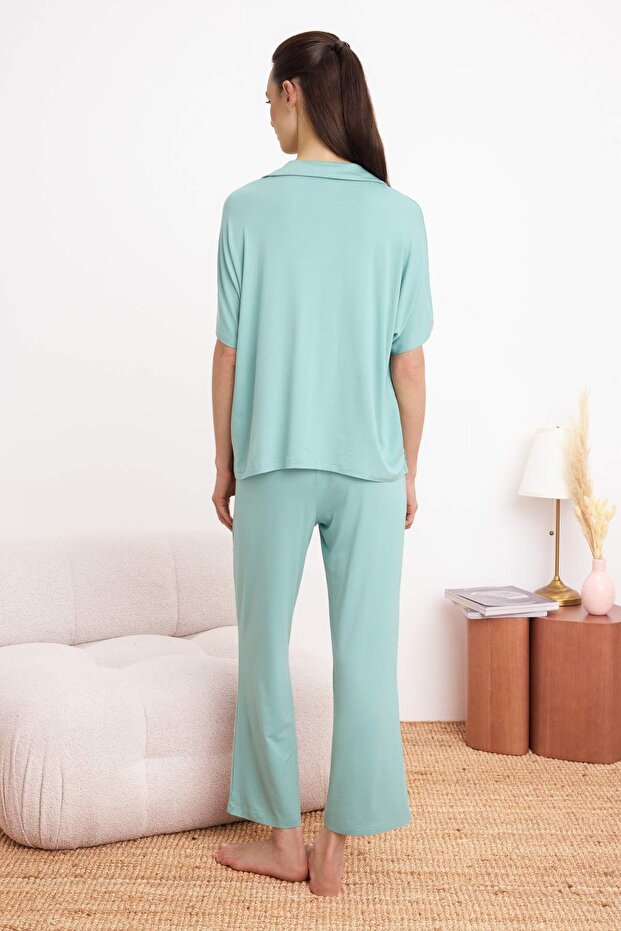 Mint Rahat Kalıp Viskon Örme Pijama Takımı THMSS25PT00165 - 4