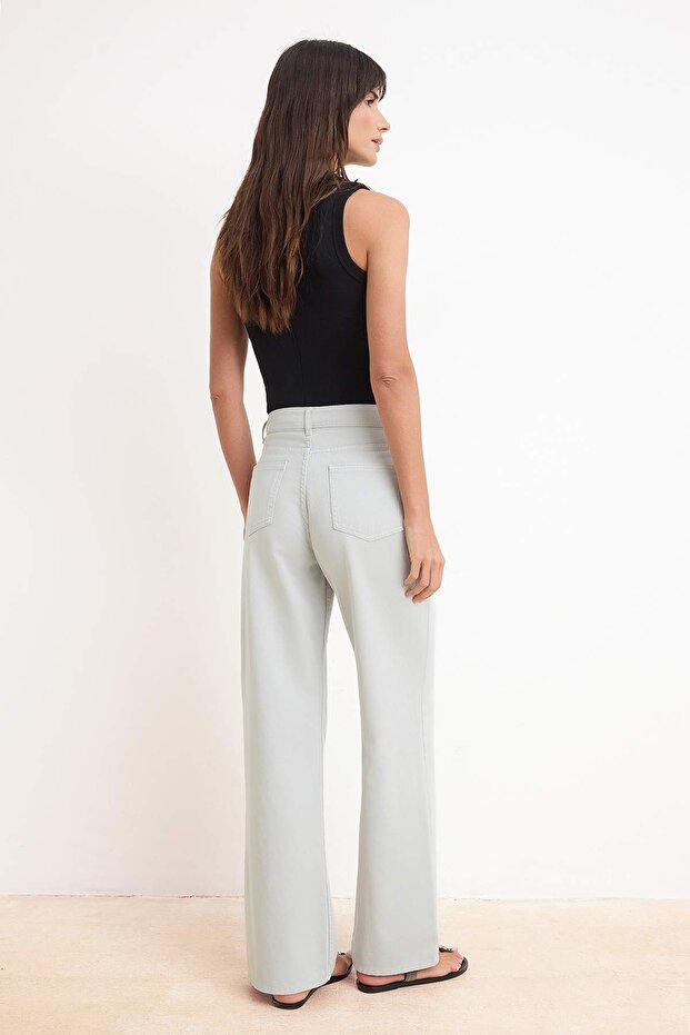 Gri DÖKÜMLÜ Yüksek Bel %100 Pamuk Wide Leg Jeans TWOSS26JE00182 - 4
