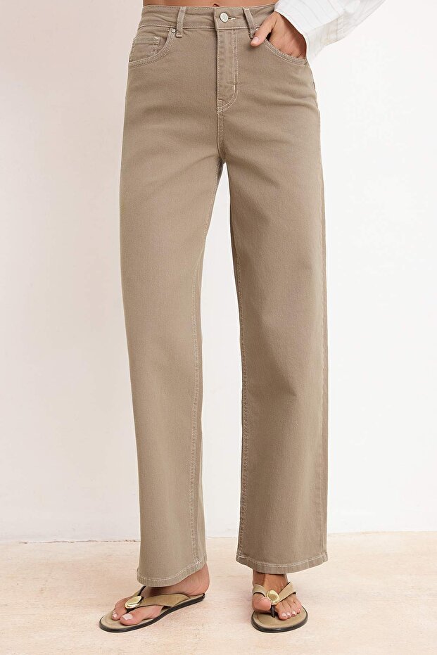 Vizon Yüksek Bel Geniş Paça Comfort/Esnek Wide Leg Jeans TWOAW26JE00299 - 3