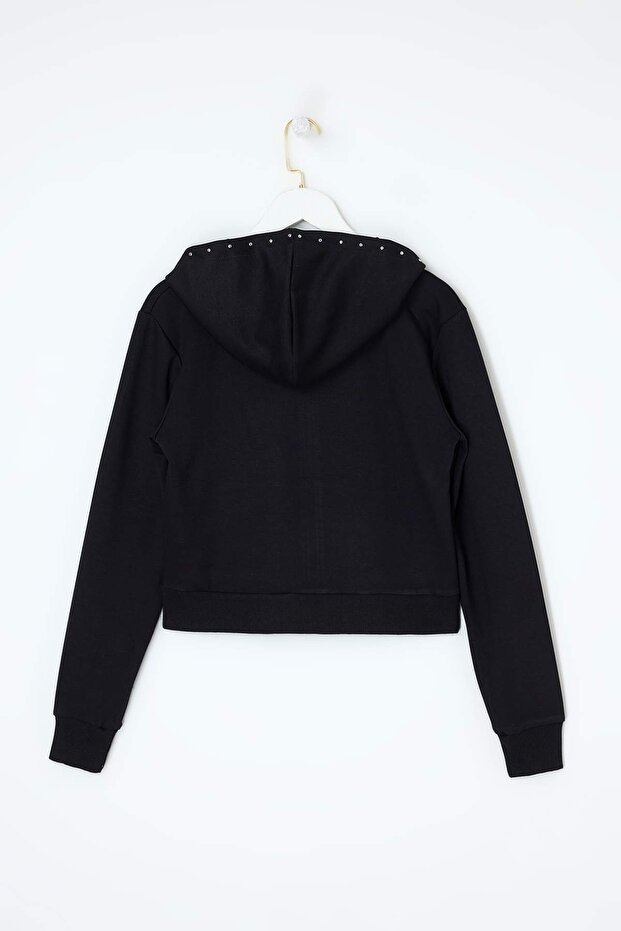 Siyah Regular/Normal Kalıp Kapüşonlu Aksesuar Detaylı Örme Sweatshirt TWOSS26SW00012 - 6