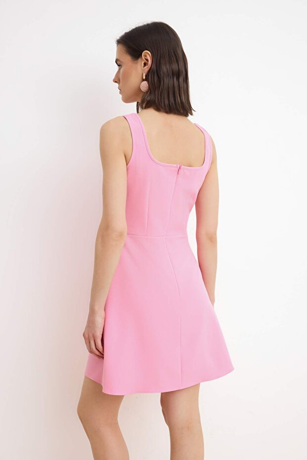 Açık Pembe A Kesim Mini Esnek Dokuma Elbise TWOSS26EL00292 - 4