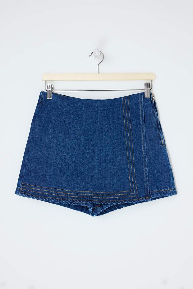 Mavi More Sustainable Tencel Karışımlı Yüksek Bel Denim Şort Etek TWOSS26SR00032 - 5