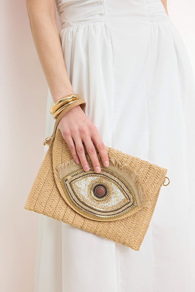 Hasır İşleme Detaylı Kadın Portföy & Clutch Çanta TAKSS26PY00013 - 1