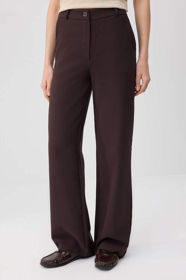 Koyu Kahverengi Geniş Paça Wide Leg Bootcut Dokuma Kumaş Pantolon TWOAW21PL0332 - 3