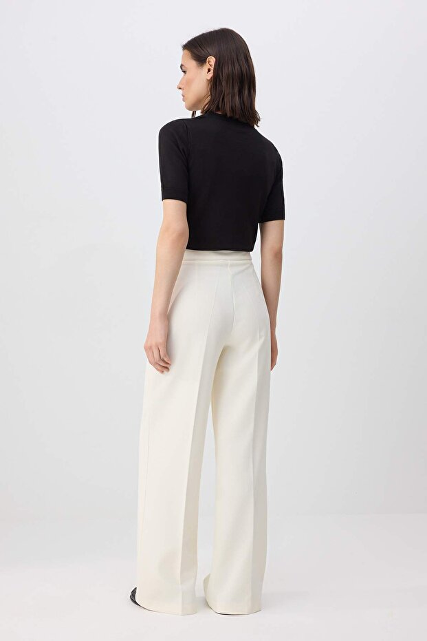 Özel Koleksiyon Beyaz Wideleg/Geniş Paça Dokuma Pantolon TWOSS26PL00057 - 5