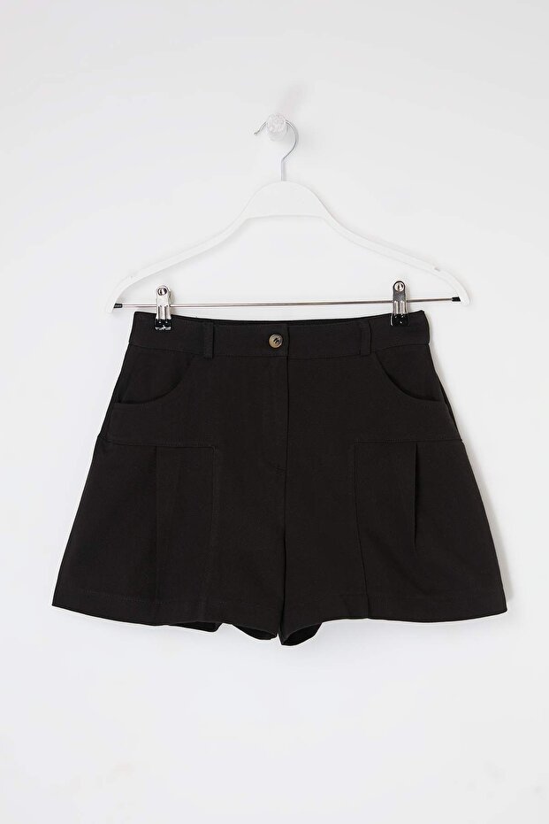 Siyah Gabardin Kısa Şort & Bermuda TWOSS26SR00046 - 5