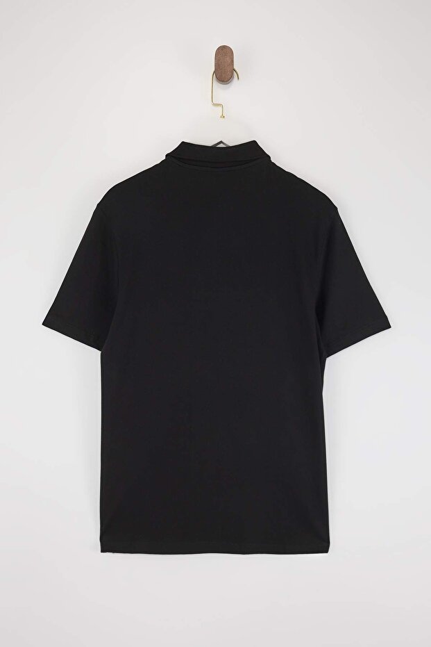 Siyah Regular/Normal Kesim Basic Esnek Nakışlı Polo Yaka T-shirt TMNSS26PO00016 - 6