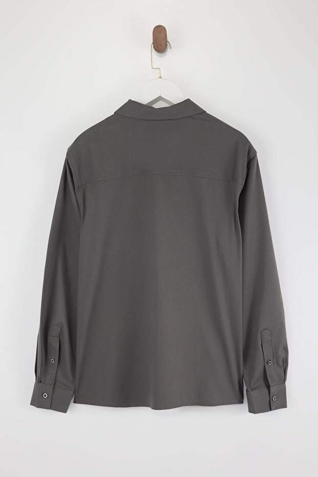 Antrasit Regular Fit Gabardin Polo Yaka Erkek Gömlek TMNSS26GO00003 - 6