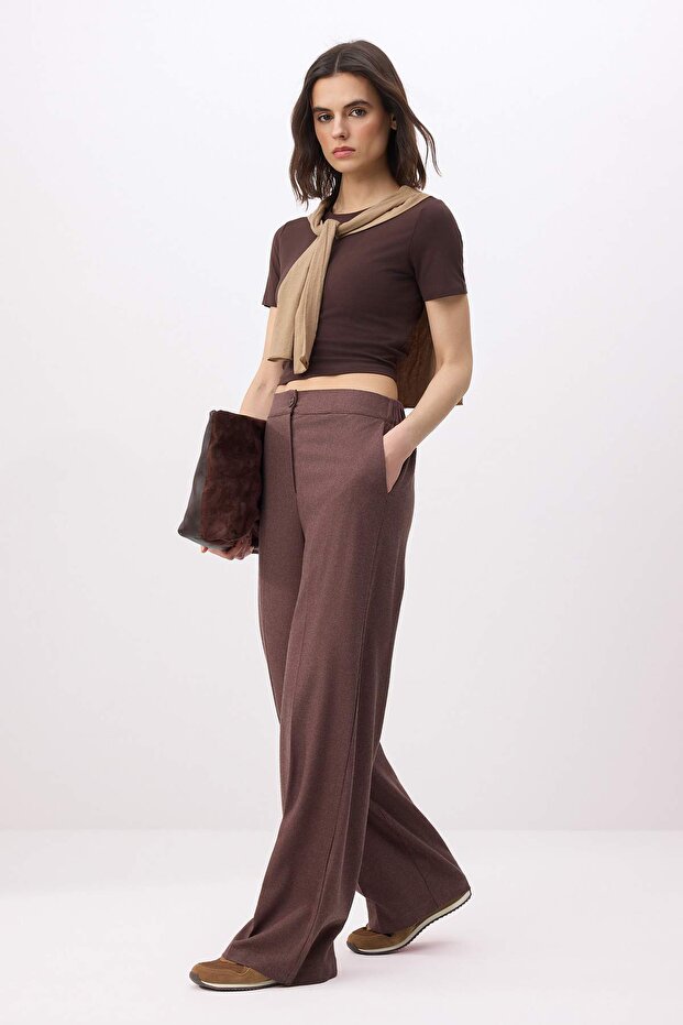 Kahverengi Kalın Tuşeli Wide Leg/Geniş Paça Yüksek Bel Pantolon TWOSS26PL00136