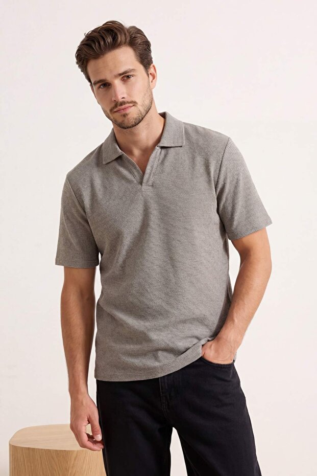 Haki Regular/Normal Kesim Dokulu Polo Yaka T-shirt TMNSS26PO00009 - 3