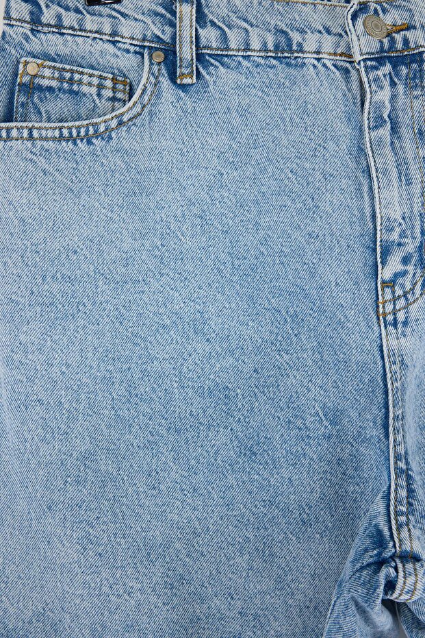 Açık Mavi Yüksek Lastikli Bel City Boy %100 Pamuk Non-Stretch Büyük Beden Denim Şort TBBSS26AP00017 - 5