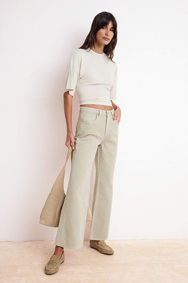 Mint Yüksek Bel %100 Pamuk Wide Leg Geniş Paça Jeans TWOSS26JE00161 - 2