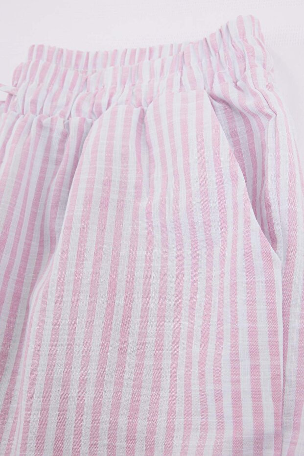 Pembe Çizgili Şort-Pantolon Paket Dokuma Büyük Beden Pijama Altı TBBSS26IA00009 - 5