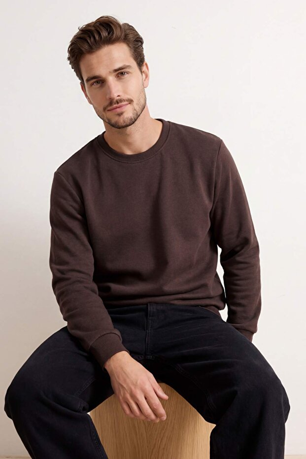 Koyu Kahverengi Regular/Normal Kesim İçi Polar/Sıcak Tutan Sweatshirt TMNAW21SW1208 - 2