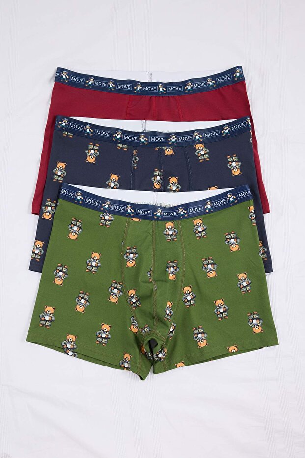 Çok Renkli Büyük Beden Erkek Ayıcık Desenli 3'lü Boxer TMNAW26DM00010 - 1