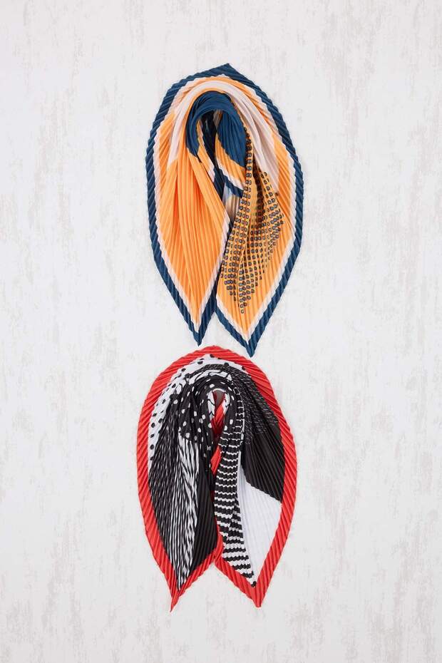 Beyaz-Turuncu Desenli 50*50 cm 2'li Paket Fular Aksesuar TAKSS26FU00003 - 4