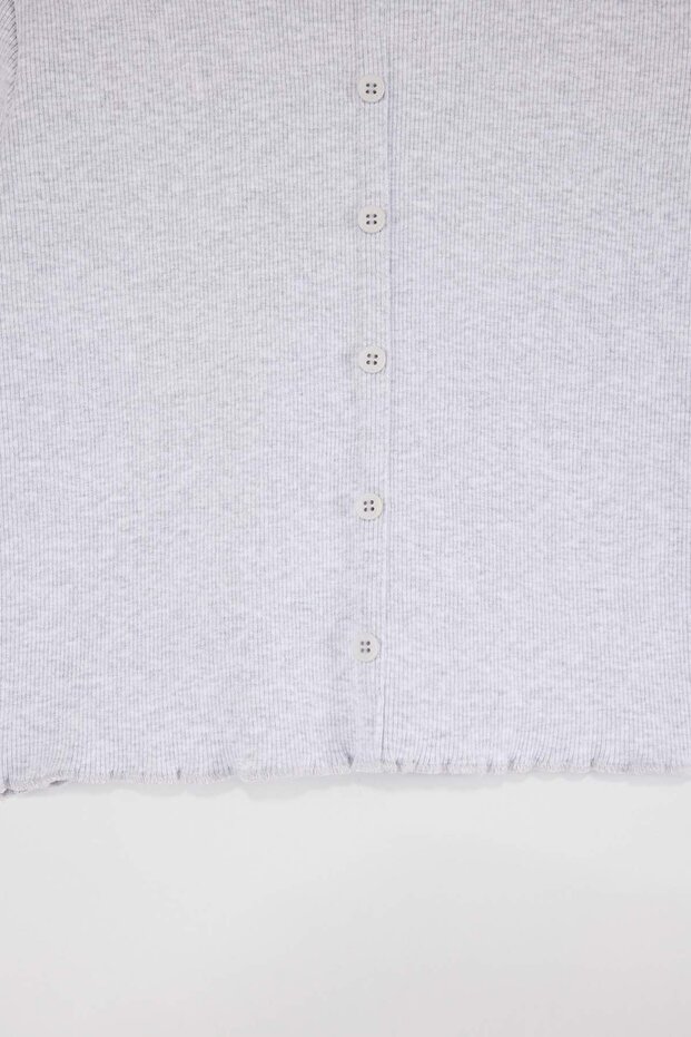 Gri Kız Çocuk Kaşkorse Düğmeli Örme T-Shirt TKDSS26TS00034 - 7
