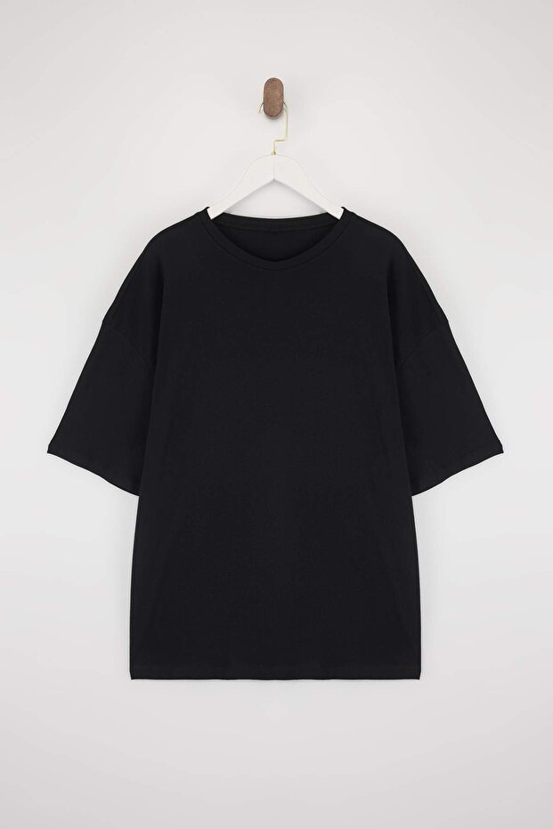 Siyah- Siyah 2'li Paket Oversize/Geniş Kalıp Büyük Beden T-Shirt TMNSS24BF00042 - 2