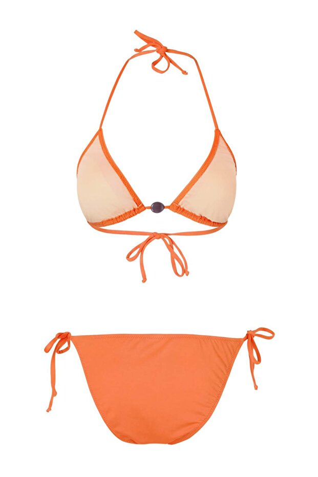 Turuncu Üçgen Kaplı Aksesuarlı Normal Bel Regular Bikini Takımı TBESS26BT00054 - 6