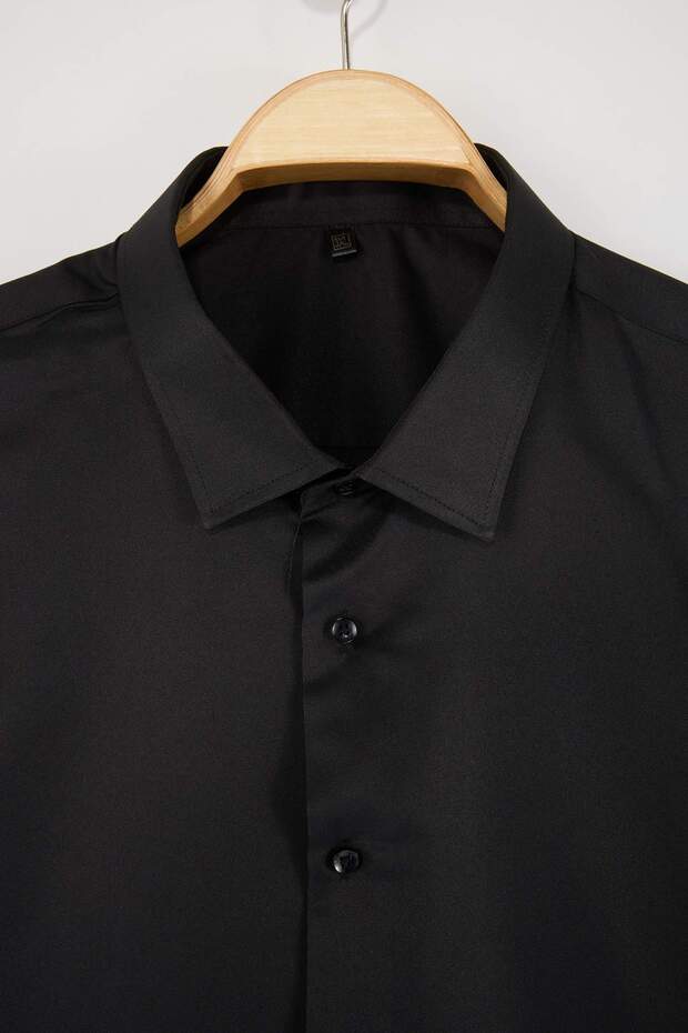 Siyah Normal Kalıp/Regular Fit Erkek Büyük Beden Yazlık Dokuma Gömlek TMNSS26AX00006 - 5
