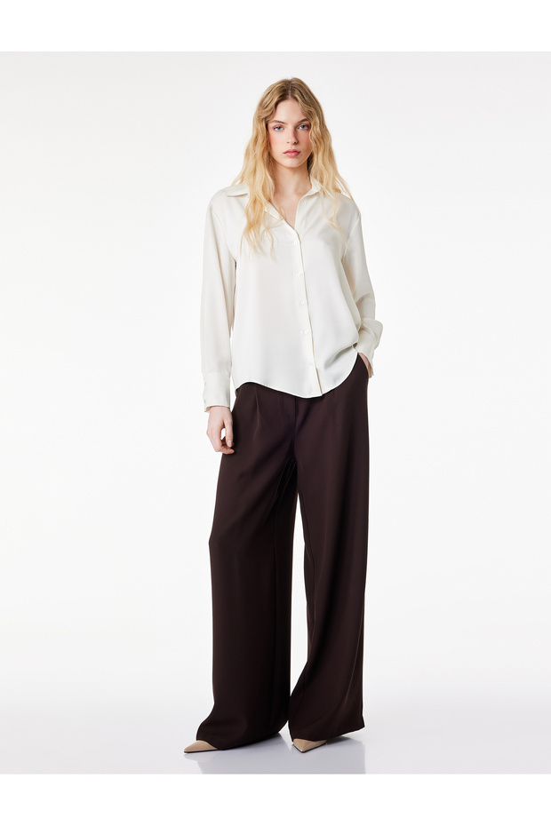 Crepe Fabric Pleat Detailed Pocket High Waist Palazzo Trousers