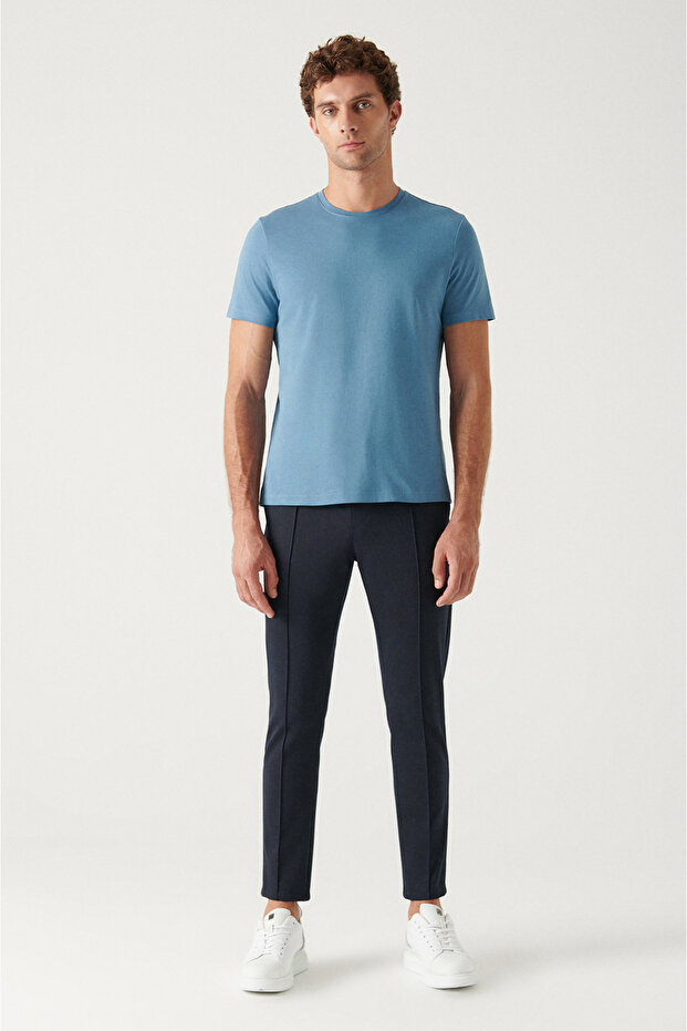 Erkek İndigo Basic Pamuklu T-shirt E001000 - 5