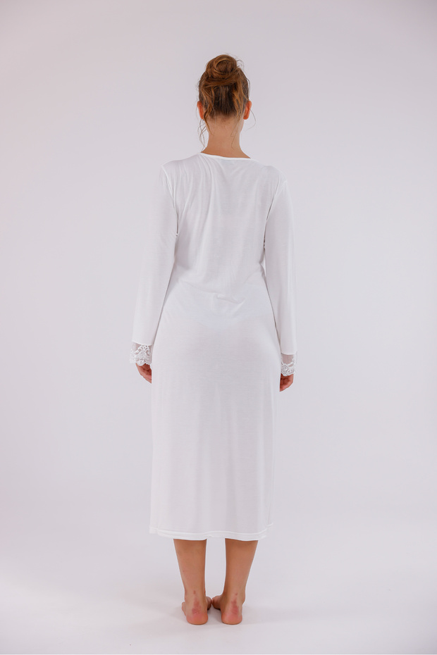 Ecru Lace Detailed Cotton Maternity Nightgown with Nursing Feature