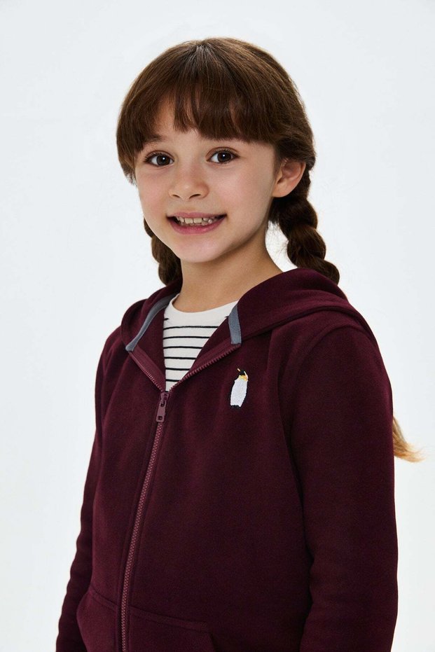 Emperor Penguin Supersoft Full-Zip Children's Hoodie - Burgundy