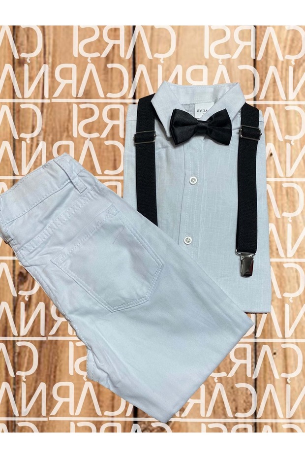 BOY'S LONG FOLD SLEEVE SHIRT PANT SLING BOW TIE SET BOTTOM TOP SET