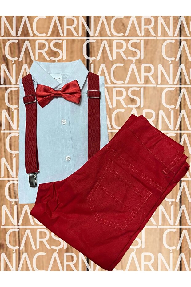 BOY'S LONG FOLD SLEEVE SHIRT PANT SLING BOW TIE SET BOTTOM TOP SET