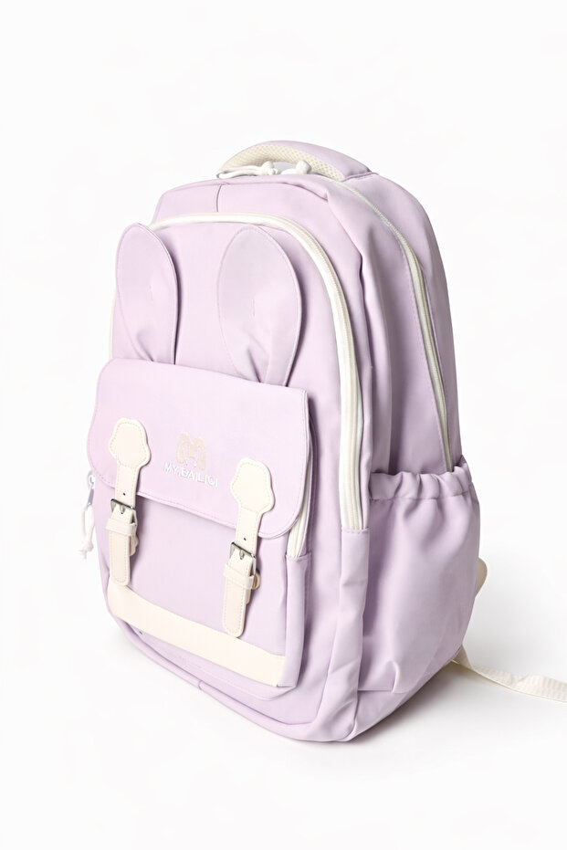 حقيبة ظهر مدرسية بتفاصيل أذن رمادية - 3