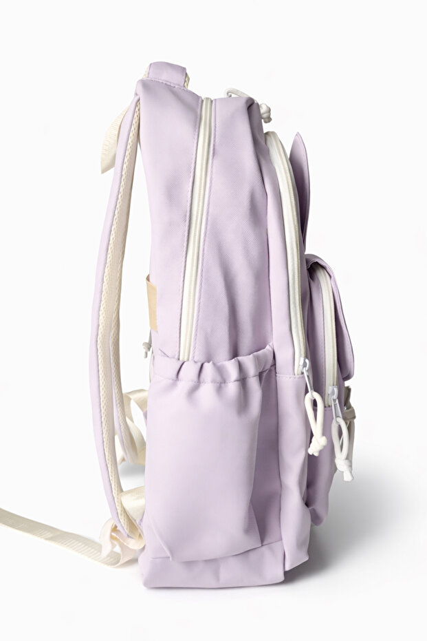 حقيبة ظهر مدرسية بتفاصيل أذن رمادية - 4