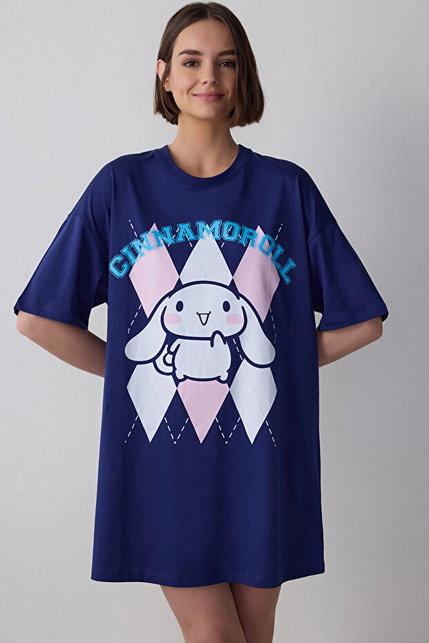 Navy Blue Cinnamoroll Short Sleeve Nightdress Pajama Top