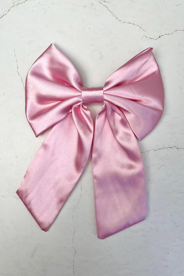 مشبك على شكل فيونكة وردية اللون (17 سم) - 2