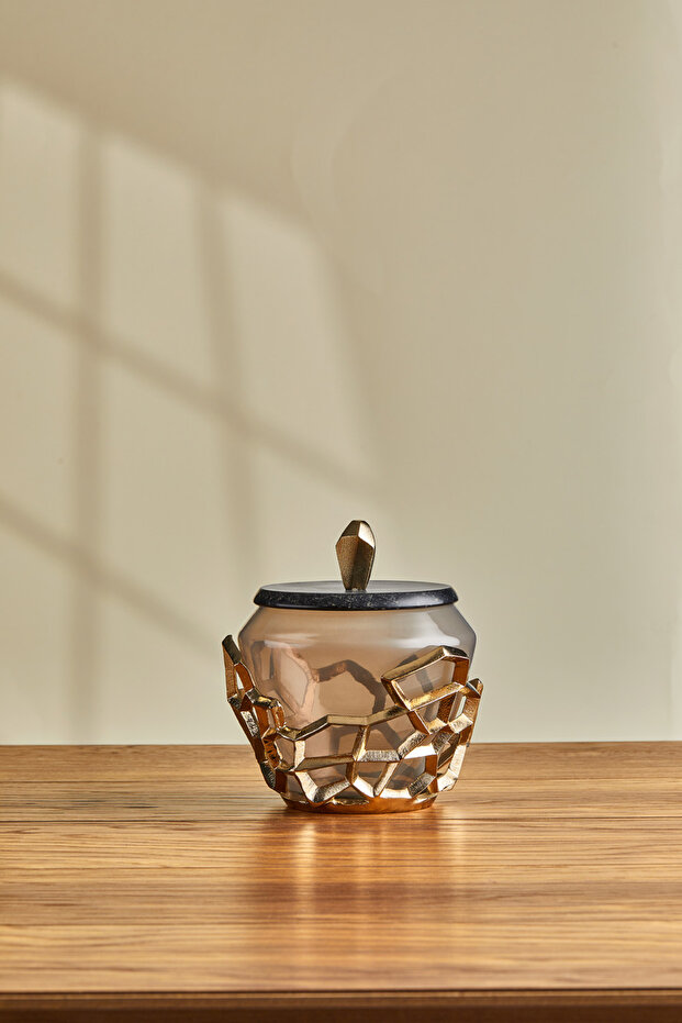 Pilar Antique Gold Gray Ombreled Glass Jar Small Cr-1679
