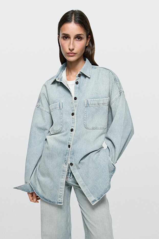 Oversize cepli denim gömlek - 2