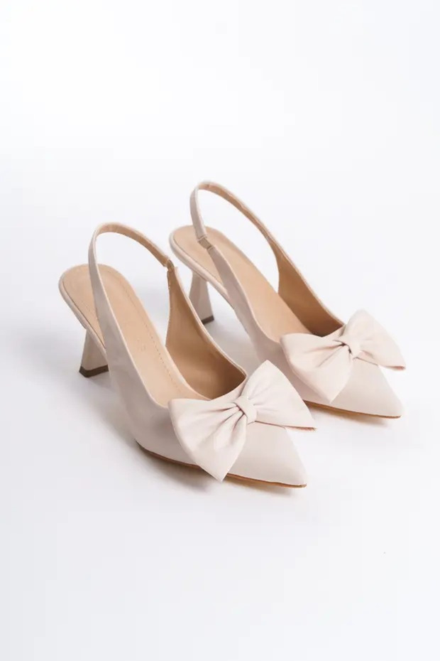 Women's Bowknot Evening Dress Burgundy Fabric Heeled Shoes 7cm Heel