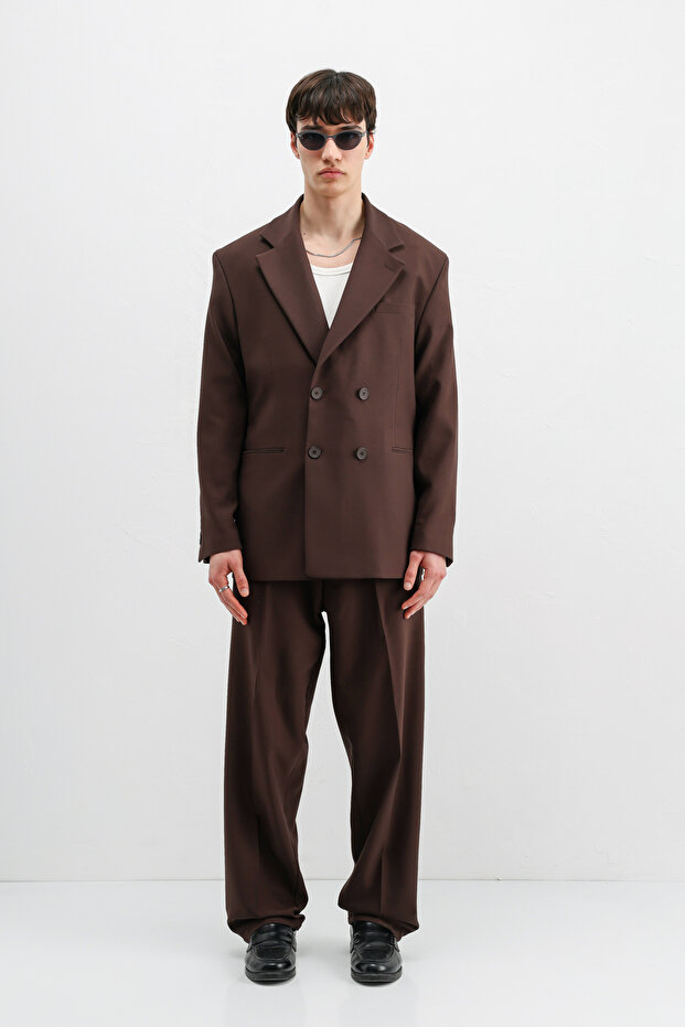 Oversized Double-Breasted Suit Dark Brown